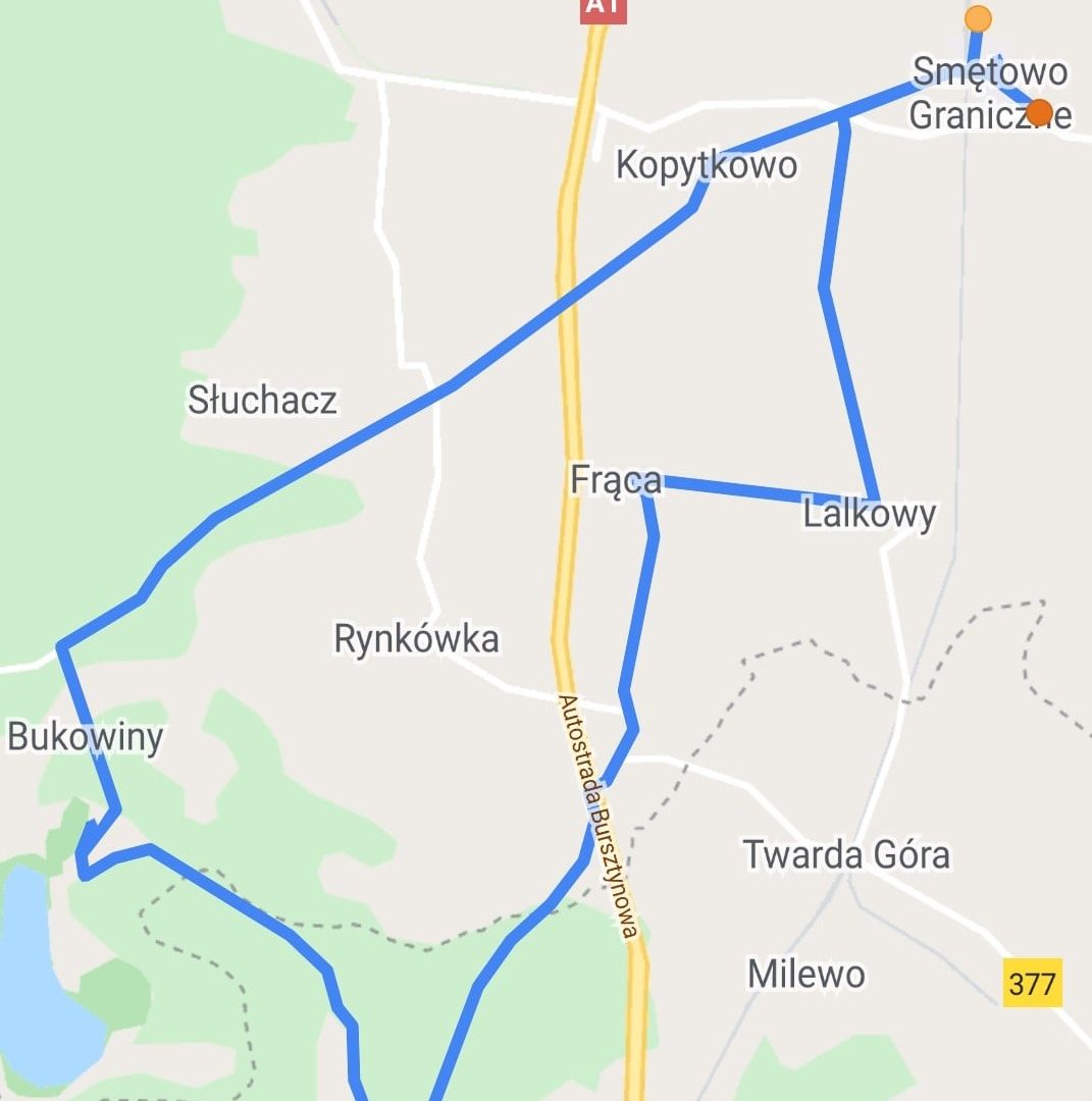 Mapa przedstawiająca trasę wycieczki rowerowej